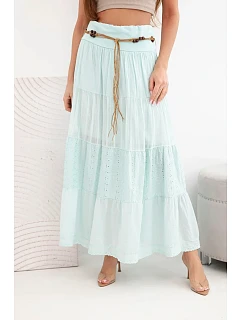 Dámská maxi bavlněná sukně s ažurovým model 22048769 a elastickým pasem mátová - K-Fashion