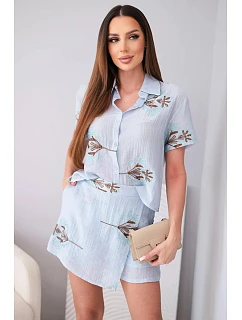 Dámský komplet košile s krátkým rukávem a  modrý model 22048791 - K-Fashion