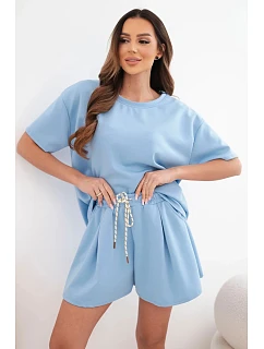 Dámský viskózový máslový komplet s krátkým rukávem a kalhotami s nohavicí model 22077172 - K-Fashion