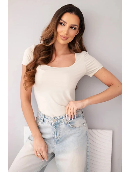 Dámská bambusová halenka s krátkým rukávem a širokým výstřihem basic béžová