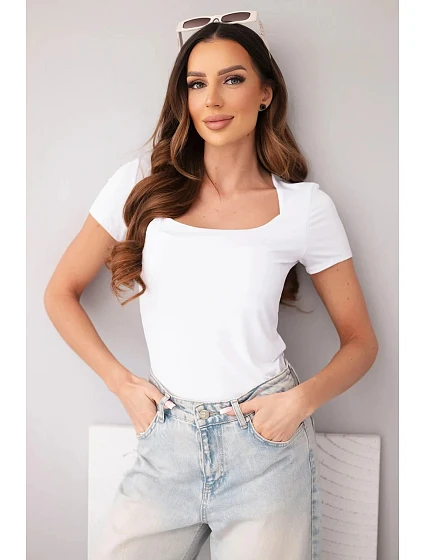 Dámská bambusová halenka s krátkým rukávem a širokým výstřihem basic bílá