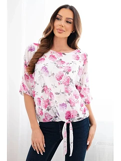 Dámská halenka s květinovým vzorem a vázáním dole fuchsiová