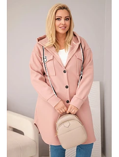 Dámský kabát plus size s kapucí model 22314659 na knoflíky tmavě růžový - K-Fashion