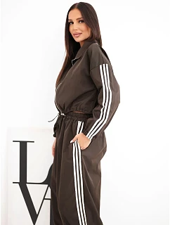 Dámský bavlněný komplet s oversized kalhotami a model 22322718 lampasy hnědý - K-Fashion