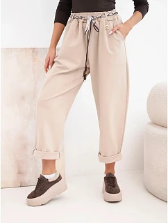 Kalhoty dámské z model 22403069 volné s vázáním béžové - K-Fashion