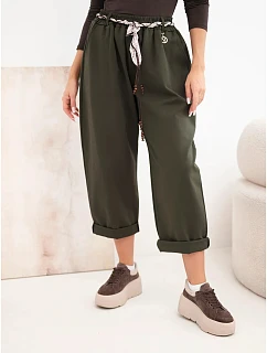 Kalhoty dámské z model 22403077 volné s vázáním khaki - K-Fashion