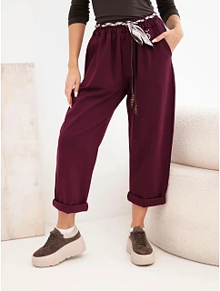 Kalhoty dámské z volné s vázáním model 22403079 - K-Fashion