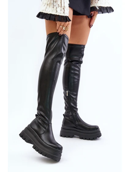 Kozačky Po Kolena Na Masivní Platformě Černé model 21677343 - Boto