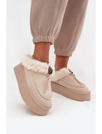 Dámské zimní boty s kožíškem na platformě béžové model 21714853 - Boto