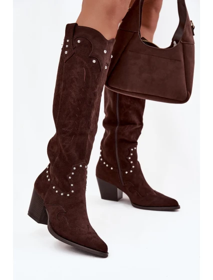 Dámské Kožené  S Dekorací Na Sloupku Čokoládové model 21715056 - Boto