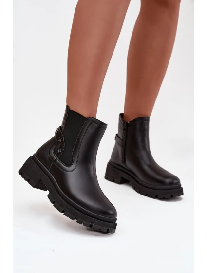 Kozačky kozačky na zip s detaily zateplené černé model 21747742 - Boto