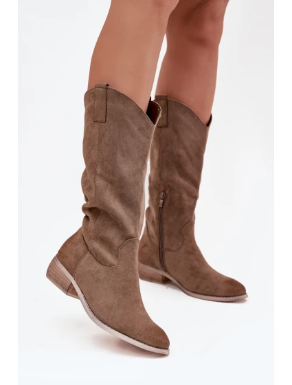 Kovbojky Na Nízkém Podpatku Z Eko Tmavě Béžové model 21747803 - Boto