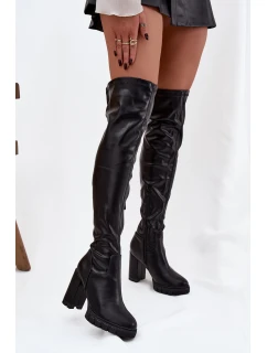 Dámské kozačky nad koleno na podpatku eko kůže černé model 21747894 - Boto