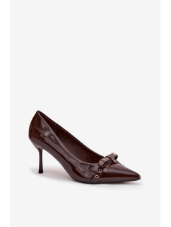 Lakované lodičky s mašlí čokoládové model 21757614 - Boto