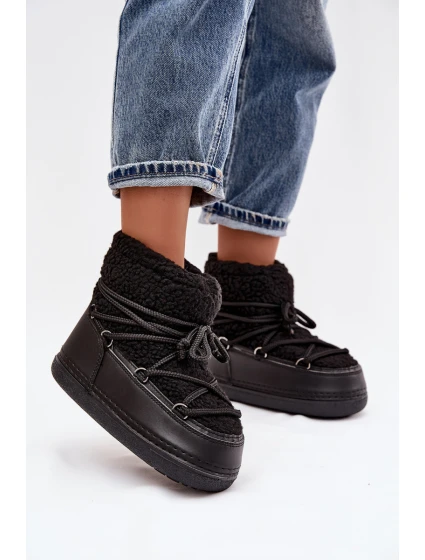 Dámské sněhule s kožíškem typu vázané Černé model 21757752 - Boto