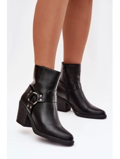 Zateplené dámské kotníkové boty na podpatku s ozdobným černé model 21758914 - Boto