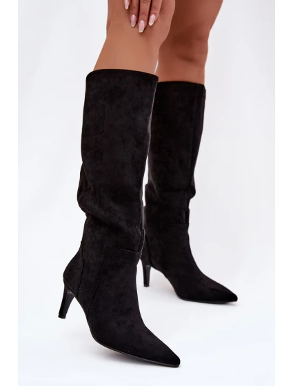 Kozačky Na Podpatku S Eko Černé model 21788139 - Boto