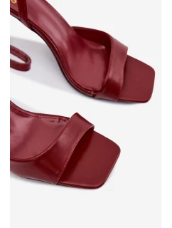 Dámské sandály na podpatku kůže bordó model 21788202 - Boto