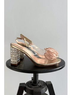 Sandály na podpatku s krystaly D&A model 21900361 zlaté - S.Barski