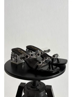 Dámské pantofle s krystaly D&A model 21900375 Černé - S.Barski