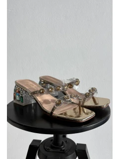 Dámské pantofle s krystaly D&A model 21900382 Zlaté - S.Barski