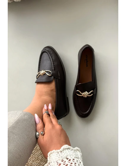 Dámské mokasíny s ozdobným detailem čokoládové model 21900466 - Boto