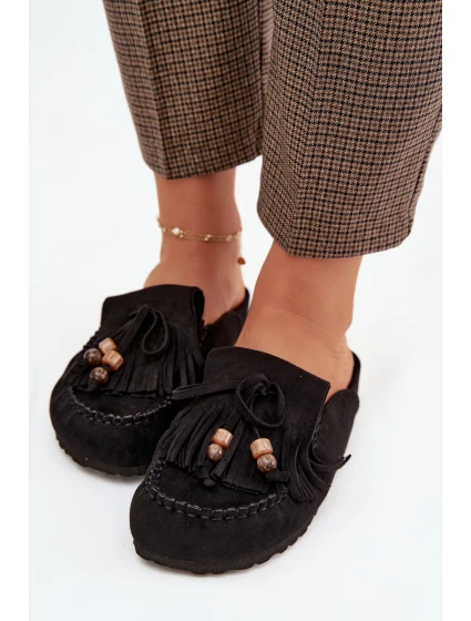 Dámské pantofle s třásněmi a korálky Černé model 21919146 - Boto