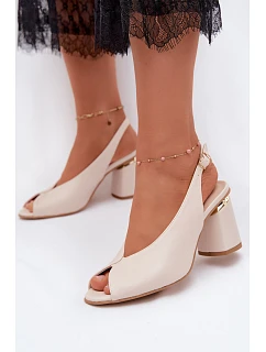 Elegantní dámské sandály na podpatku model 22220785 světle béžové - Zazoo