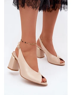 Elegantní dámské sandály na podpatku model 22221073 béžové - Zazoo