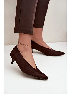 Kožené lodičky s kitten heel v čokoládové barvě Nuretta