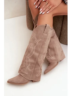Kožené kozačky na podpatku s  Khaki model 22322355 - Boto