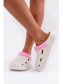 Dámské pěnové bílé pantofle s růžovým páskem model 22359720 - Boto
