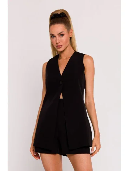 M776 Sako bez rukávů s jedním knoflíkem - černé