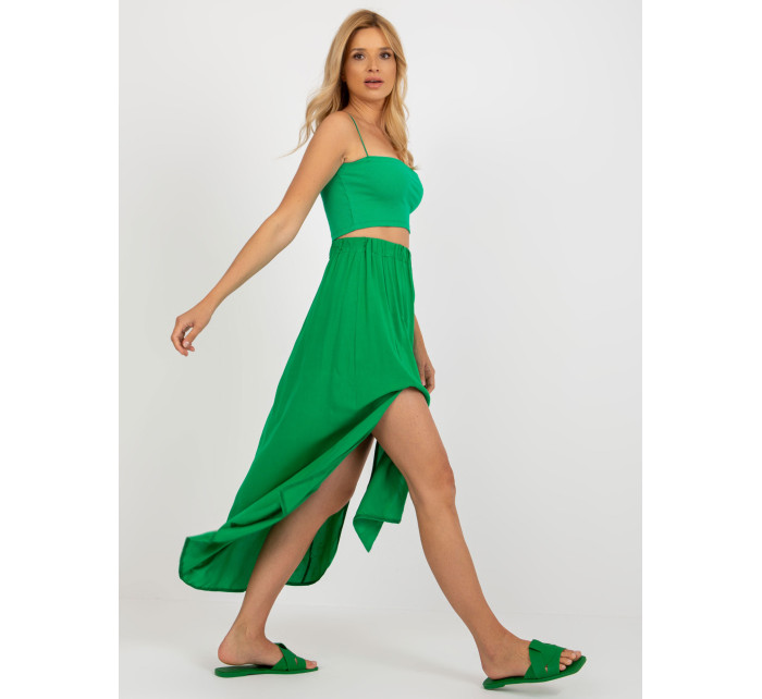 Zelená asymetrická sukně RUE PARIS s květinami