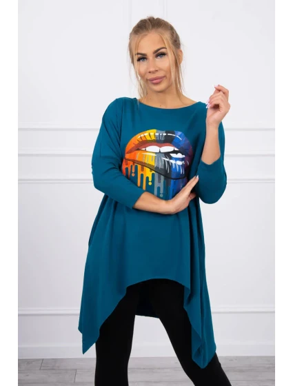 Oversize halenka s potiskem duhových rtů marine Oversize halenka s potiskem duhových rtů marine