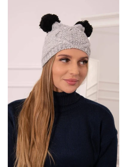 Fleecová čepice 2 bambulky K291 šedá Fleecová čepice 2 bambulky K291 šedá