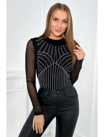 Pletená kombinézová halenka s tylovými rukávy černá Pletená kombinézová halenka s tylovými rukávy černá