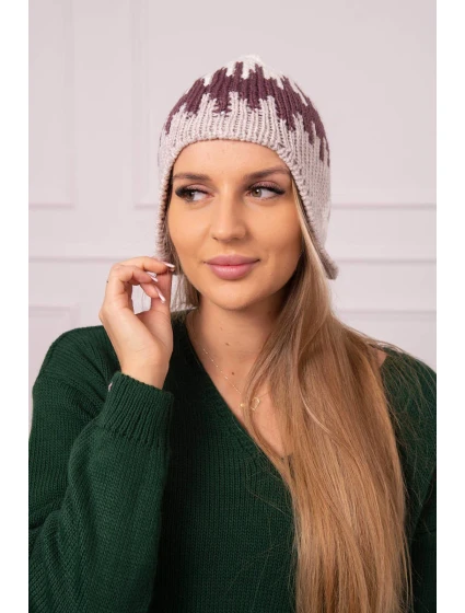 Dámská čepice Nikol K405 bílá+tmavě fialová+béžová Dámská čepice Nikol K405 bílá+tmavě fialová+béžová