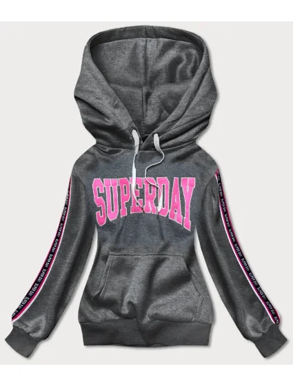 Tmavě šedá krátká dámská mikina s nápisy (26014) Tmavě šedá krátká dámská mikina s nápisy (26014)