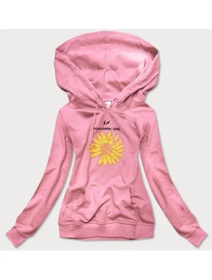 Dámská tepláková mikina ve špinavě růžové barvě se slunečnicí (N4598) Dámská tepláková mikina ve špinavě růžové barvě se slunečnicí (N4598)