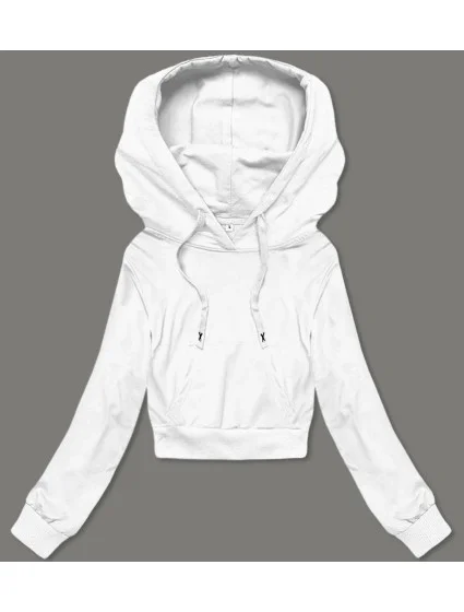 Krátká bílá tepláková mikina s kapucí (8B939-1) Krátká bílá tepláková mikina s kapucí (8B939-1)