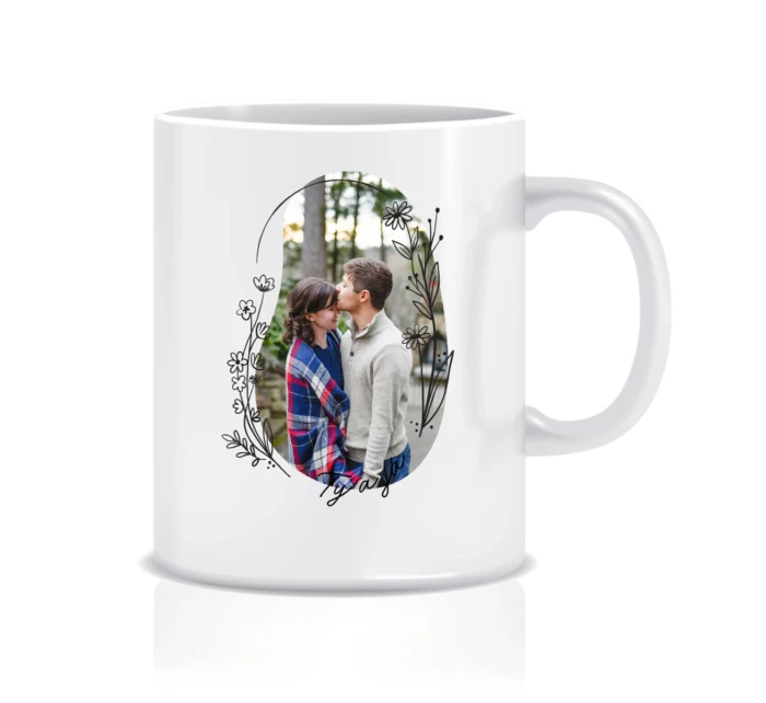 Personalizovaný keramický hrnek 300 ml s květinovým ohraničením Personalizovaný keramický hrnek 300 ml s květinovým ohraničením