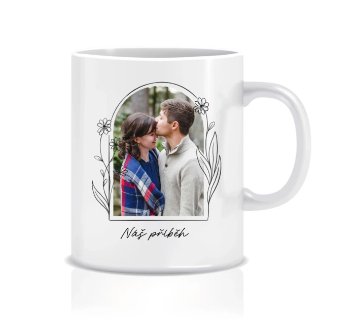 Personalizovaný keramický hrnek 300 ml s květinovým ohraničením Personalizovaný keramický hrnek 300 ml s květinovým ohraničením