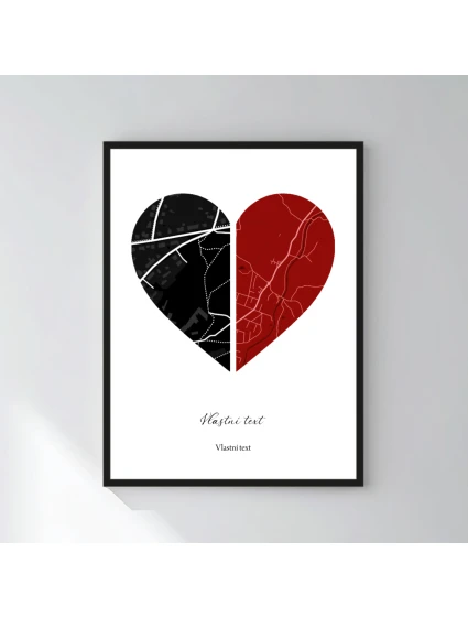 Personalizovaný magický fotoobraz v rámu - 30x40 - dvě mapy jako srdce Personalizovaný magický fotoobraz v rámu - 30x40 - dvě mapy jako srdce