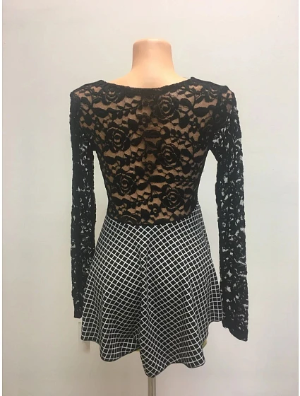 Dámský top tričko s květinovými rukávy dlouhý rukáv černobílé  / UNI model 15042883 - OEM