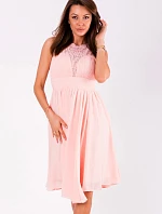 Dámské společenské šaty EVA&LOLA středně dlouhé růžové - Růžová / S - EVA&LOLA