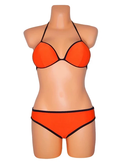 Dámské plavky dvoudílné sexy bikiny TRIANGLE zdobené černými lemy oranžové Oranžová model 15042354 - OEM