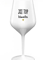 JSI TOP KÁMOŠKA - bílá nerozbitná sklenice na víno 470 ml