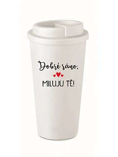 DOBRÉ RÁNO. MILUJU TĚ! - bílý termohrnek 475 ml