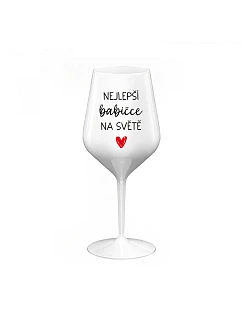 NEJLEPŠÍ BABIČCE NA SVĚTĚ - bílá nerozbitná sklenice na víno 470 ml